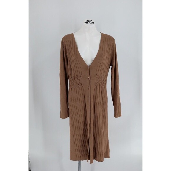 Coldwater Creek Women Size Medium Brown Knit Button Sweater Dress - Picture 6 of 9